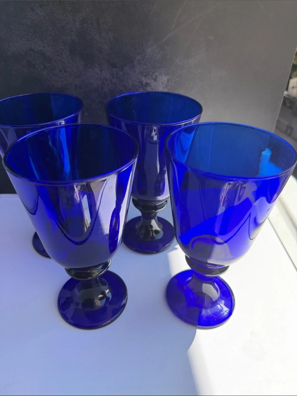 Vintage Cobalt Blue Glass Goblet - Elegant Home Glasses.  Set of four